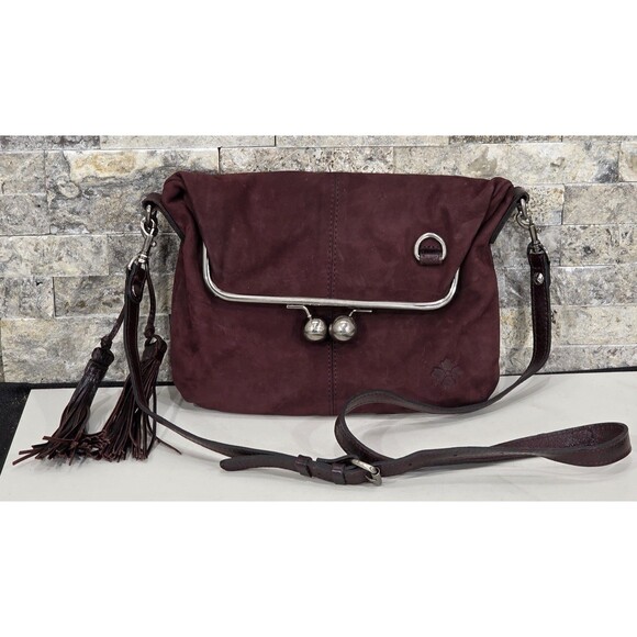 PATRICIA NASH Livata Crossbody Nubuck Leather Kisslock Plum Bag Boho Retro Purse - Picture 14 of 16
